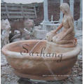 Brown marble stone carved lady bathtub